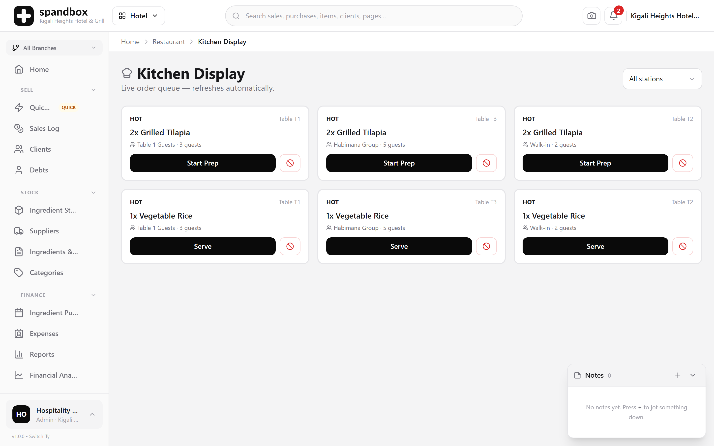 Kitchen display — orders as they fire
