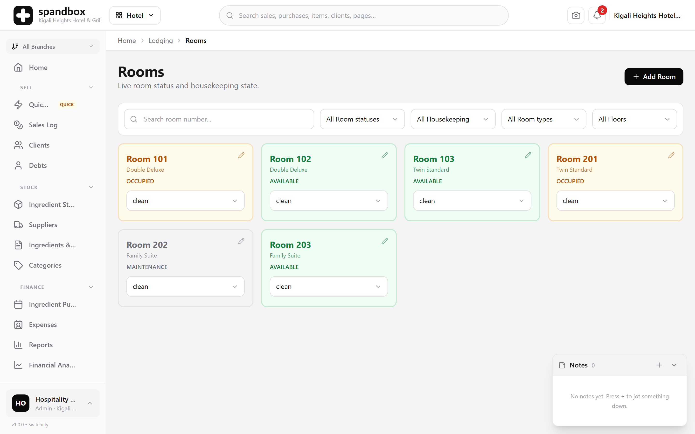 Room grid — occupancy at a glance